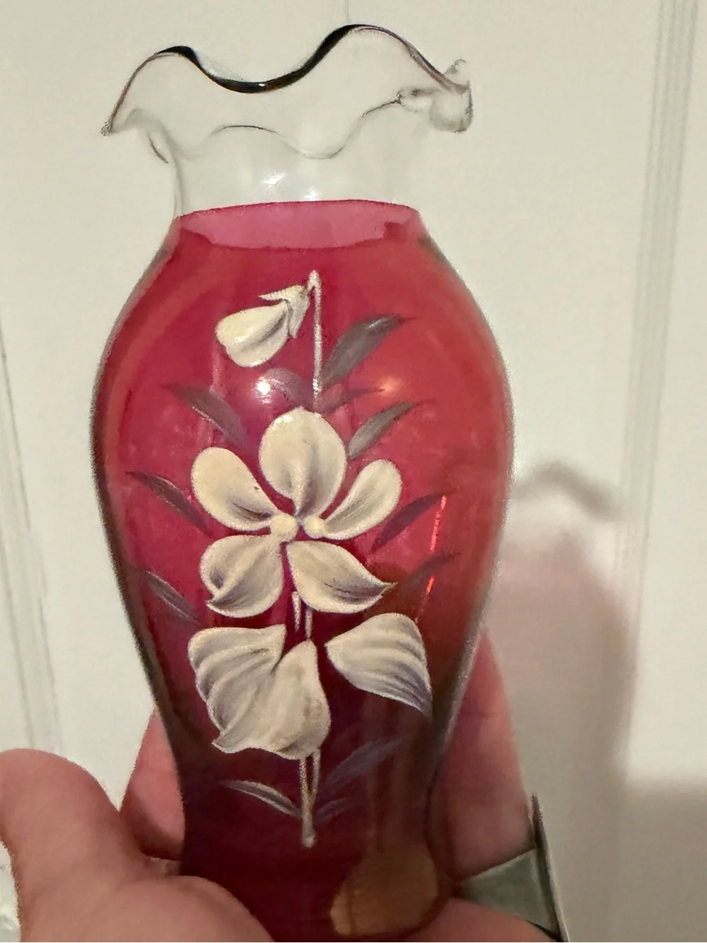 Fenton Vintage Red Cranberry Glass Ruffeled Vase Set
